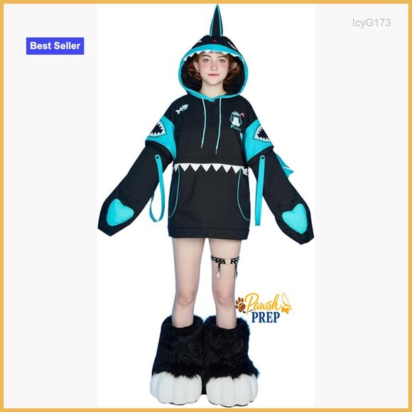 Shark Hoodie with Detachable Paws and Skirt for Cosplay and Casual Wear
